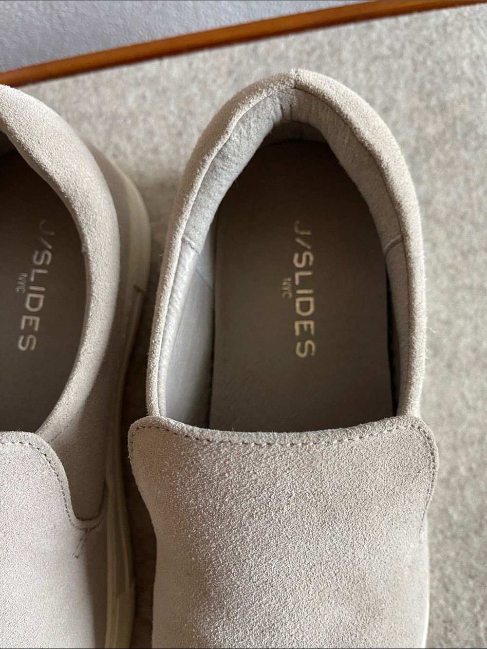 J/SLIDES Women's Slip-On Suede Loafers in Light Taupe - Picture 2 of 6